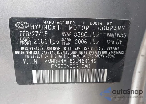 2016 Hyundai Elantra Value Edition из США, поврежденный, VIN KMHDH4AE8GU484249